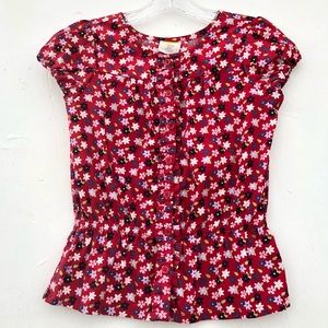 Crazy 8 Girl Top Button Down Puffed Sleeves Size L